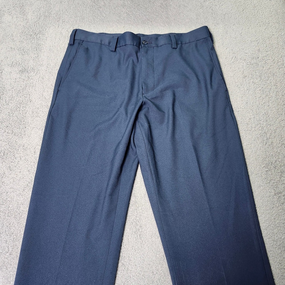 Savane Mens 34x32 Dress Pants Navy Blue Flat Front Polyester Trousers RS5912